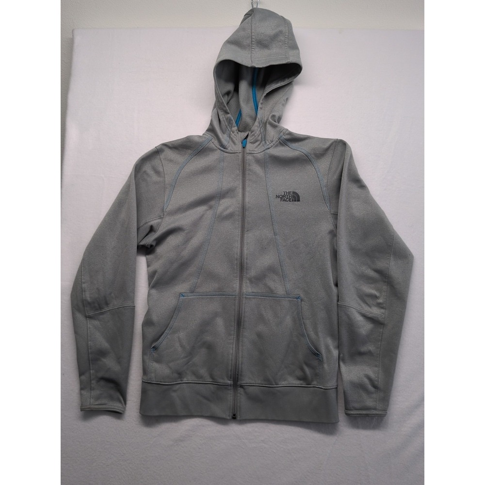 The North Face Men Hoodie Small Gray Logo Full Zip Pockets Thumbholes Fleece